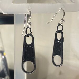 (2 for $15)Handmade One of a Kind Black Zipper Pull Drop Earrings